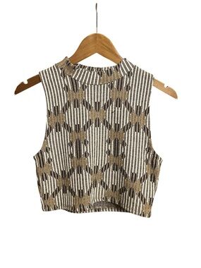 Anthropologie Jacquard Knit Shirt Crop Top Boho Festival XS Retro Mock Neck